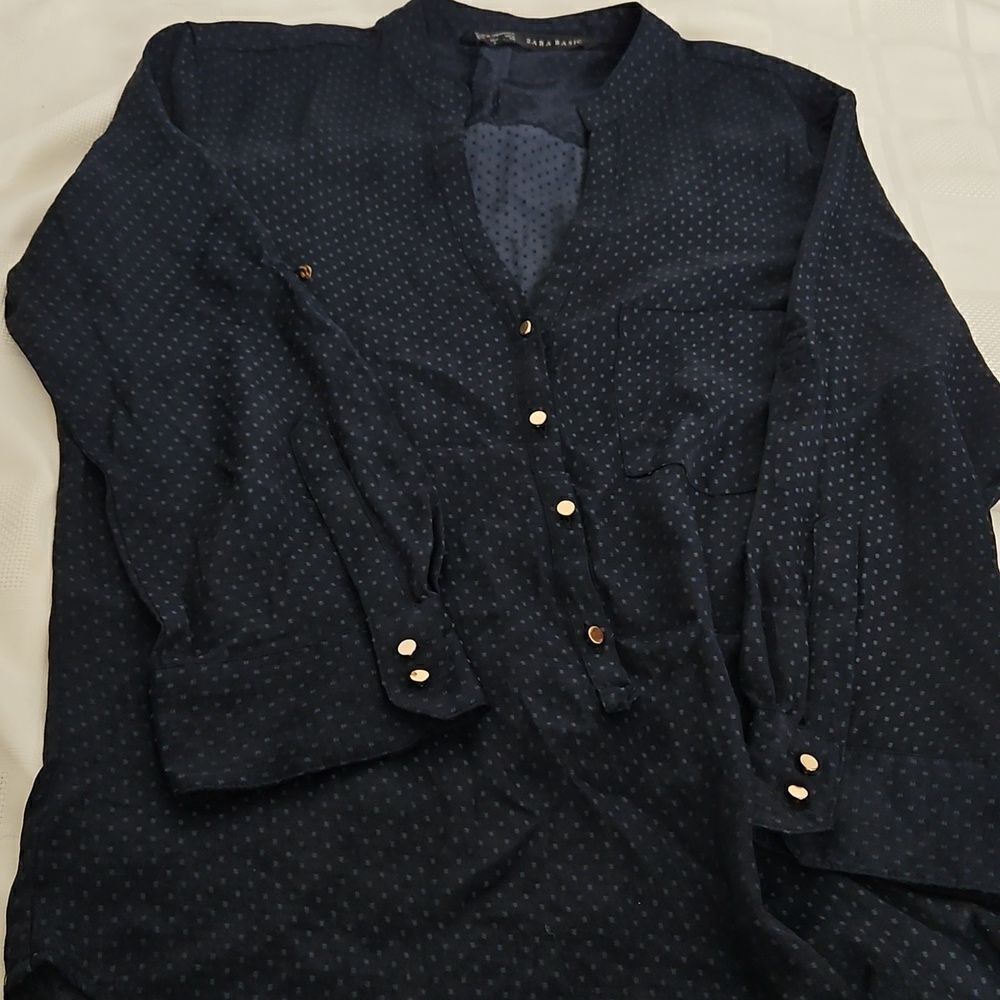 Zara Women's Casual Button-Down Shirt Long Sleeves Shirt Navy Blue Small - Picture 16 of 16